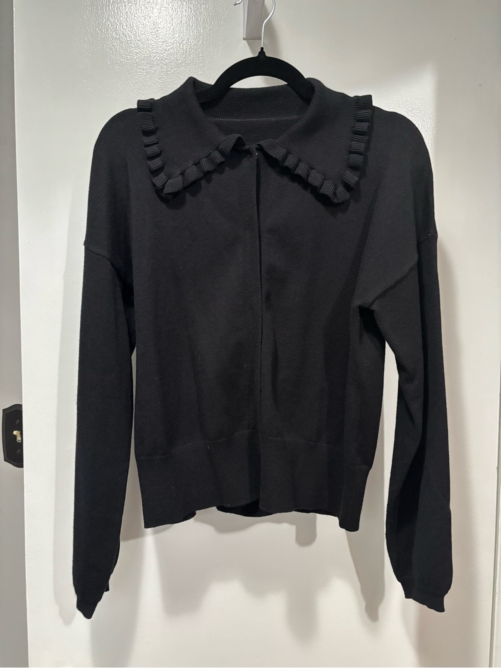 Black Women's Ruffle Collar Cardigan Sweater